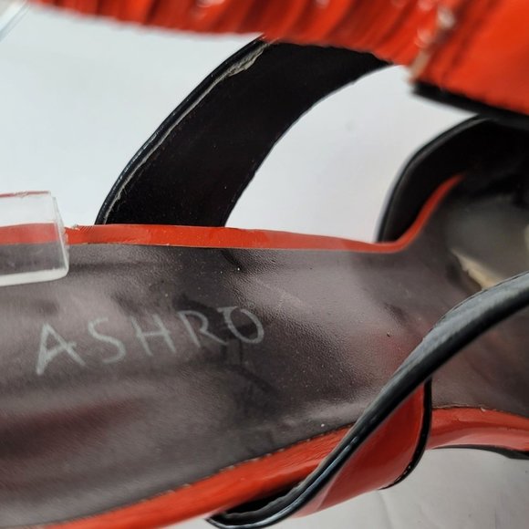 ASHRO Orange Faux Leather Strappy Peep Toe Heels - Women's sz 10 - Picture 3 of 6